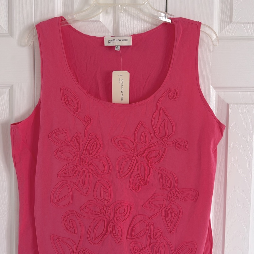 NWT Jones of New York Sport Women's Pink Tank Top w/ Embroidered Floral Appliqué
